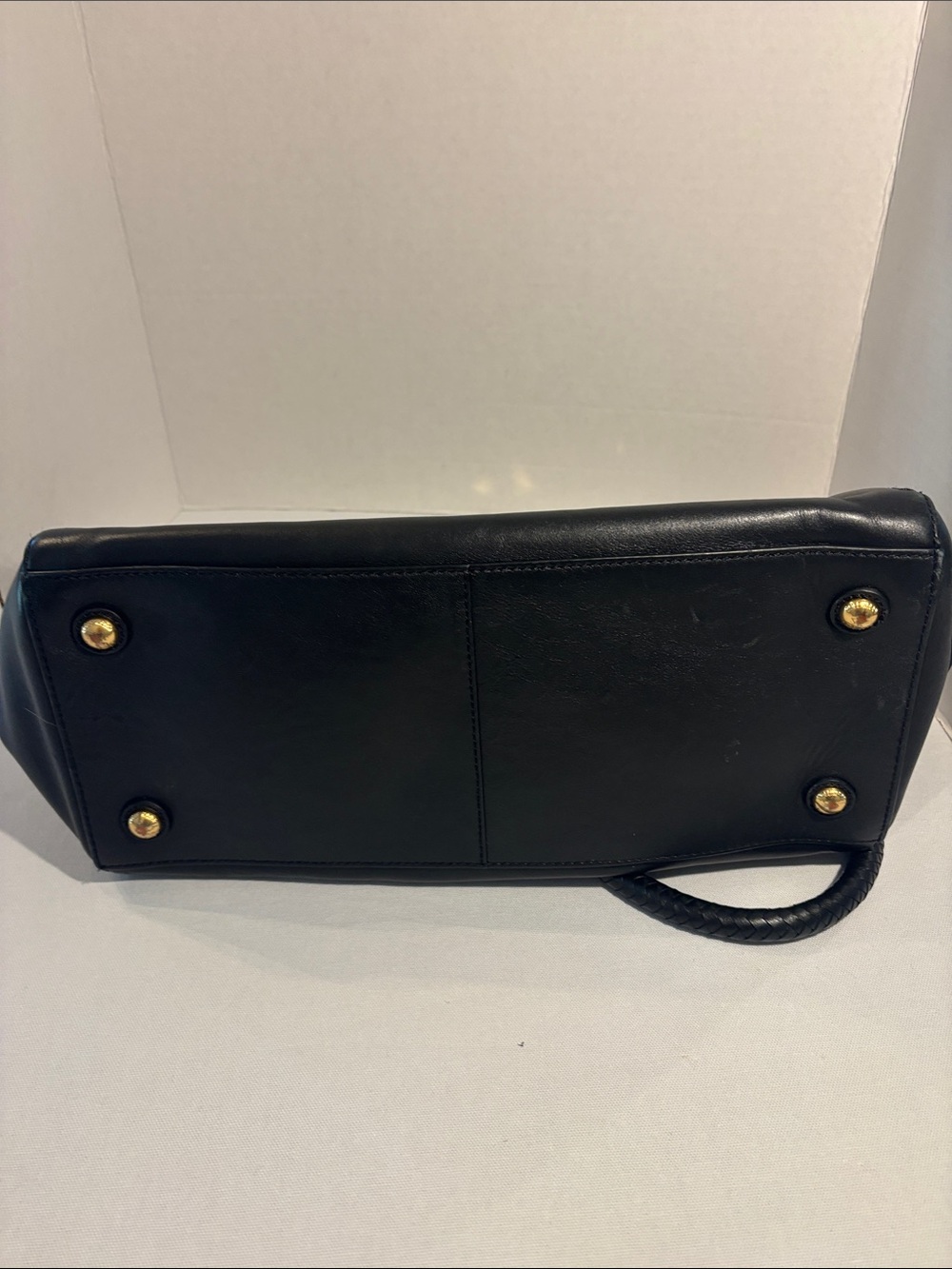 Cole Haan Classic Black Leather Work Tote with Gold Hardware and Braided Handles - Picture 6 of 12